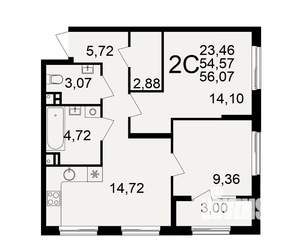 2-к квартира, вторичка, 55м2, 2/21 этаж