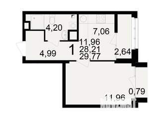 1-к квартира, вторичка, 28м2, 4/25 этаж