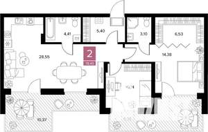 2-к квартира, вторичка, 78м2, 9/10 этаж