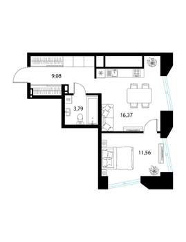 1-к квартира, вторичка, 41м2, 16/17 этаж