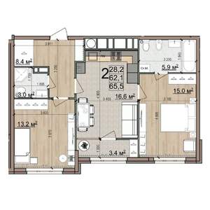 2-к квартира, вторичка, 66м2, 25/25 этаж