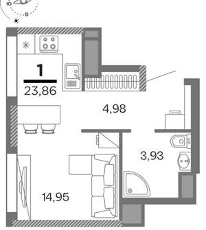 1-к квартира, вторичка, 24м2, 19/16 этаж