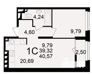 1-к квартира, вторичка, 39м2, 21/25 этаж