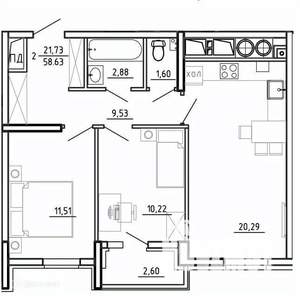 2-к квартира, вторичка, 59м2, 10/26 этаж