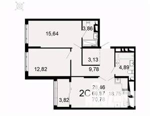 2-к квартира, вторичка, 71м2, 23/26 этаж
