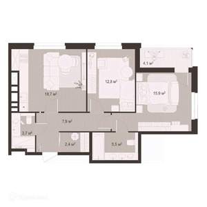 2-к квартира, вторичка, 71м2, 6/9 этаж