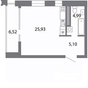 Студия квартира, строящийся дом, 40м2, 5/5 этаж