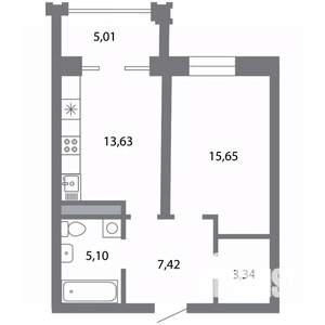 1-к квартира, строящийся дом, 48м2, 4/5 этаж