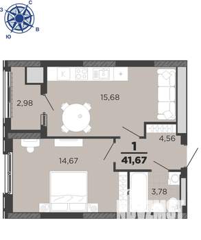 1-к квартира, вторичка, 42м2, 25/25 этаж