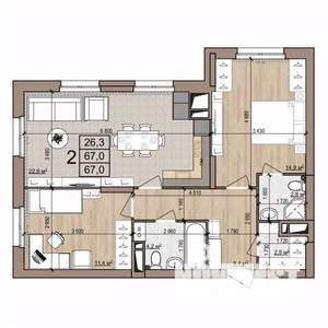 2-к квартира, вторичка, 67м2, 8/25 этаж