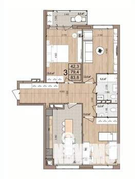 3-к квартира, вторичка, 84м2, 5/17 этаж