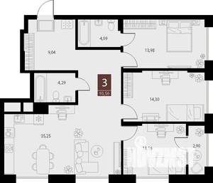 3-к квартира, вторичка, 94м2, 2/15 этаж