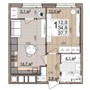 1-к квартира, вторичка, 38м2, 2/26 этаж