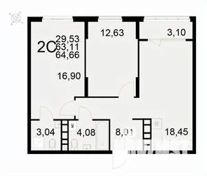 2-к квартира, вторичка, 65м2, 13/22 этаж