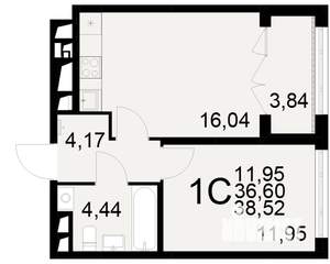 1-к квартира, вторичка, 37м2, 8/25 этаж