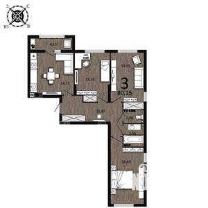 3-к квартира, вторичка, 80м2, 3/25 этаж