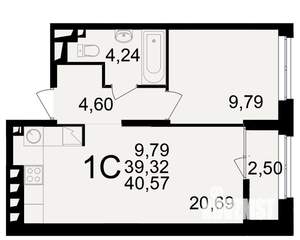 1-к квартира, вторичка, 39м2, 19/25 этаж