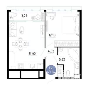 1-к квартира, вторичка, 43м2, 12/20 этаж