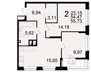 2-к квартира, вторичка, 54м2, 5/25 этаж