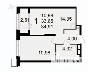 1-к квартира, вторичка, 35м2, 19/24 этаж