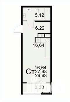 1-к квартира, вторичка, 30м2, 9/22 этаж