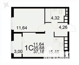 1-к квартира, вторичка, 37м2, 15/22 этаж