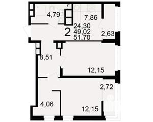 2-к квартира, вторичка, 49м2, 22/25 этаж