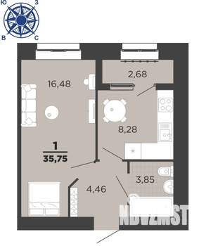 1-к квартира, вторичка, 36м2, 16/16 этаж