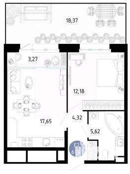 1-к квартира, вторичка, 61м2, 1/20 этаж