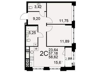 2-к квартира, вторичка, 57м2, 2/10 этаж