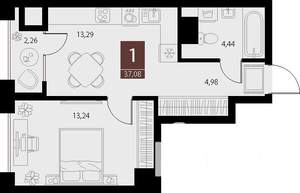 1-к квартира, вторичка, 37м2, 6/15 этаж