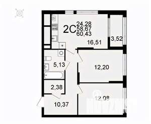 2-к квартира, вторичка, 60м2, 13/26 этаж