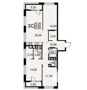 3-к квартира, вторичка, 93м2, 16/26 этаж