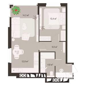 2-к квартира, строящийся дом, 54м2, 2/8 этаж