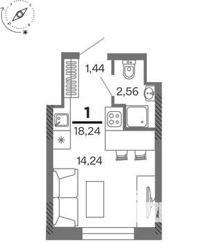 1-к квартира, вторичка, 18м2, 14/25 этаж