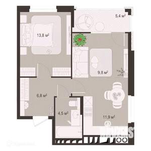 2-к квартира, вторичка, 52м2, 7/9 этаж