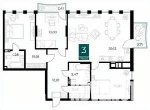 3-к квартира, вторичка, 117м2, 4/9 этаж
