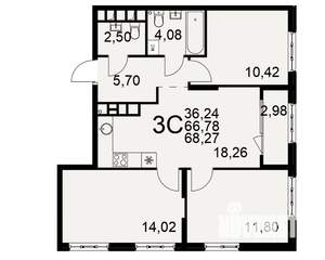 3-к квартира, вторичка, 67м2, 4/22 этаж