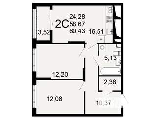 2-к квартира, вторичка, 59м2, 2/26 этаж