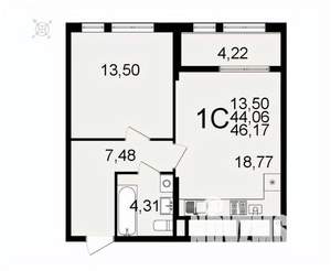 1-к квартира, вторичка, 46м2, 10/26 этаж