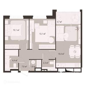 2-к квартира, вторичка, 64м2, 7/9 этаж