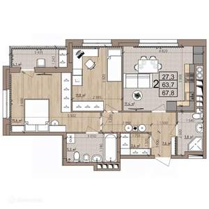 2-к квартира, вторичка, 68м2, 3/9 этаж