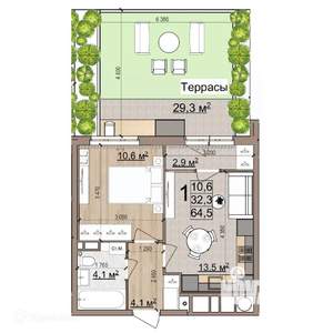 1-к квартира, вторичка, 65м2, 1/26 этаж