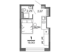 Студия квартира, вторичка, 20м2, 21/25 этаж