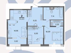 2-к квартира, вторичка, 56м2, 4/22 этаж