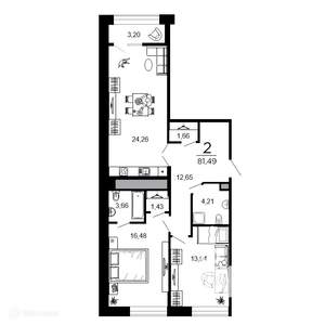2-к квартира, вторичка, 81м2, 2/20 этаж