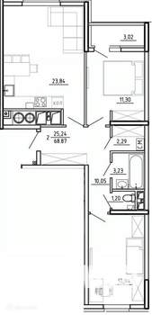 2-к квартира, вторичка, 69м2, 16/26 этаж