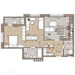 2-к квартира, вторичка, 68м2, 8/9 этаж