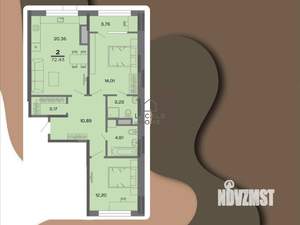 2-к квартира, вторичка, 72м2, 2/22 этаж
