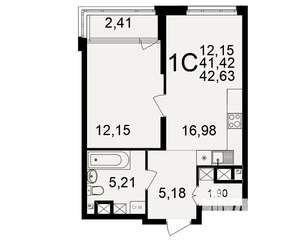 1-к квартира, вторичка, 41м2, 2/25 этаж